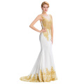 Grace Karin sin mangas de oro Appliques largo vestido formal blanco vestido de noche hasta vestidos GK000026-2